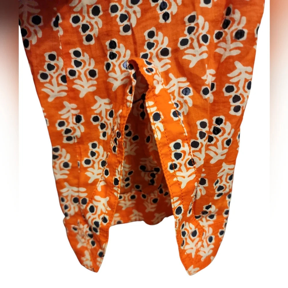 TORY BURCH Orange Navy & White Floral Printed Sequin Lightweight Tunic Top Sz 6 - Picture 4 of 7